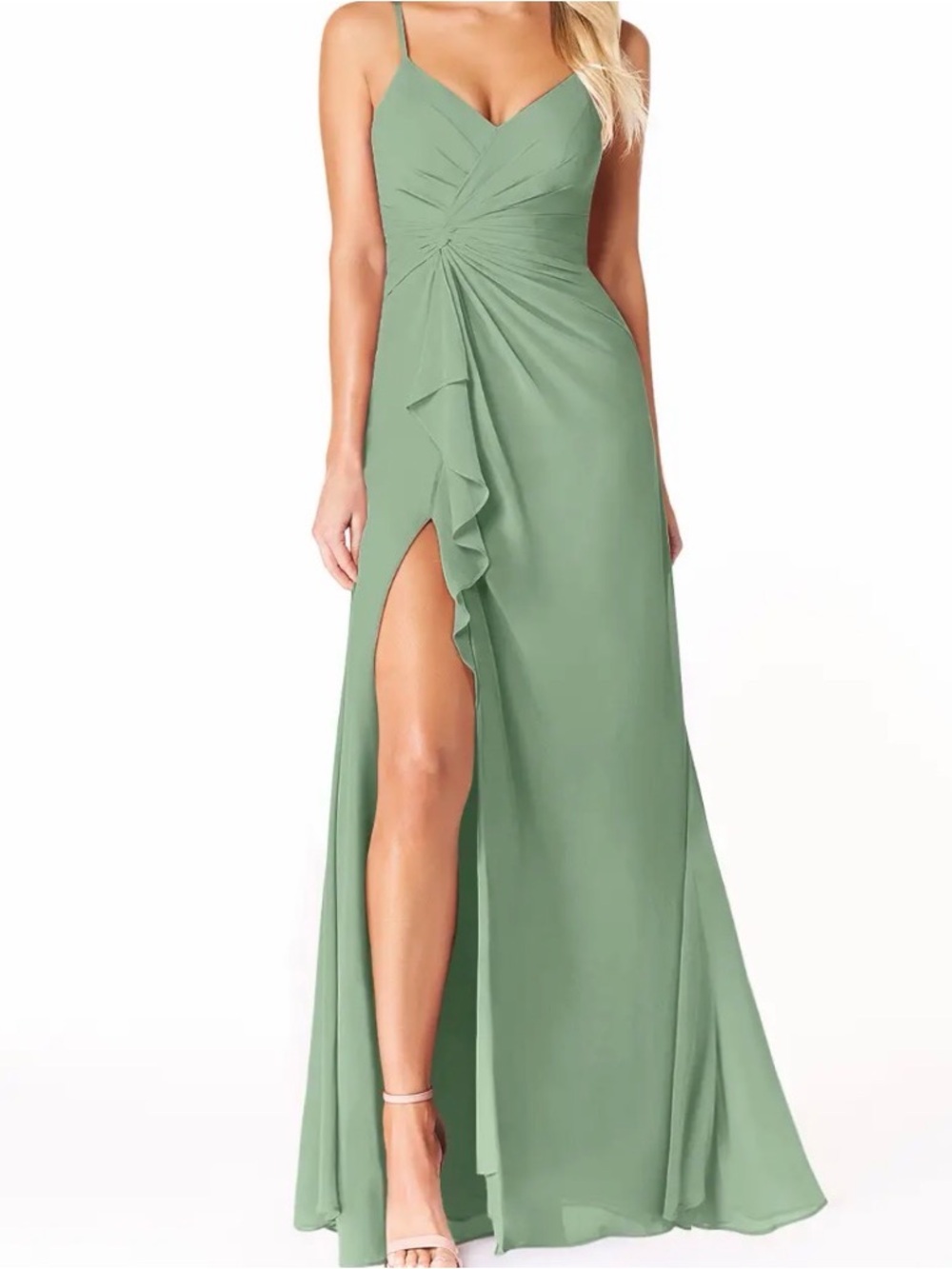 Azazie Emerald A-line Ruffled Chiffon Dress